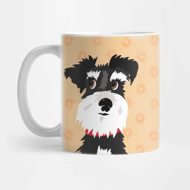 Black and White Miniature Schnauzer Dog with Orange Daisies by NattyDesigns